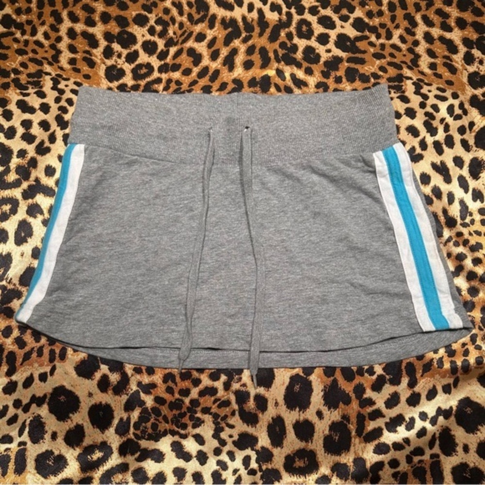 Y2K Steve & Barry Grey Sweat Micro Mini Skirt with Blue and White Side Stripes